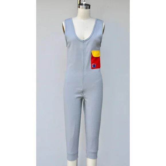 JUMPSUIT Playsuit Pantsuit Pocket Zip Up Front 80s 90s Snow Bike Suit Gear XS S - Picture 8 of 8
